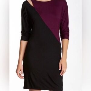 Trina Turk Lola Cut Out Purple Black Color Block Dress Shoulder Cut Out Size 4